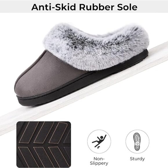 Women's Moccasins Faux Fur Trim Memory Foam Slippers(Dark Gray) - Picture 5 of 7